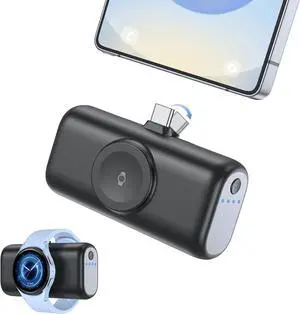 2 in 1 Mini Portable Charger,5000mAh Power Bank for Phone and Watch,15W USB C Battery Pack Compatible With iPhone 16/15/Plus/Pro/Pro Max/Samsung/Android/Moto/LG(Type-C Only),Galaxy Watch 7 6 5