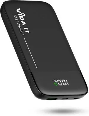 Vida IT Long Lasting Power Bank Battery Pack for Heated Jacket Vest Scarf Coat 10000mAh DC USB Portable Charger for iPhone Samsung Phones with LED Display 22.5W Ultra Fast Charging USB-C Power Pack