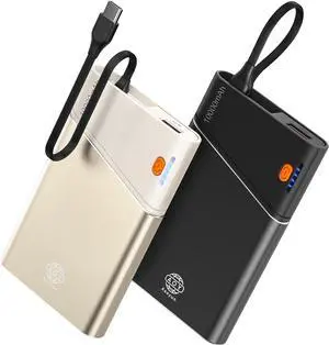Portable Charger Power Bank, 10000mAh 22.5W PD Super Fast Charging Powerbank with Built-in USB C in&Out Cable, Slim Battery Pack for iPhone 16/15 Samsung S24 Android, 2 Pack