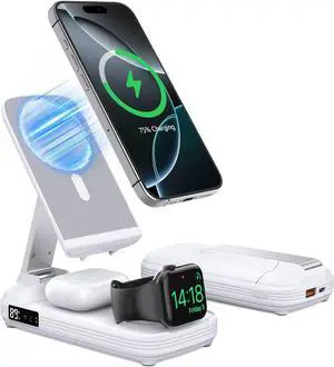 5 in 1 Wireless Charger,Wireless Charging Station 10000mAh Power Bank,Portable Charger with LED Display,20W Magnetic Fast Charging Stand for iPhone16/15/14/13/12 Pro Max & AirPods & Apple Watch
