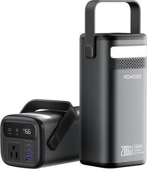 ROMOSS Power Bank Station 75,000mAh, 240Wh Outdoor Power Station, LiFePO4 Battery Pack, 200W AC Outlet, 100W USB-C in/out, Fast Charging, Smart Display and LED Light, for Outdoor Camping and Emergency