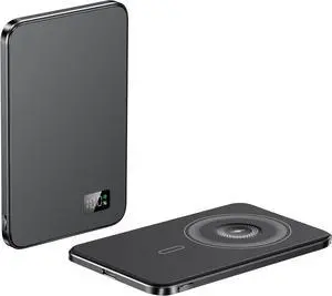 Magnetic Portable Charger, 5,000mAh Wireless Portable Charger with LED Display, Battery Pack, Compatible with iPhone iPhone 16 Pro Max/16 Pro/16, iPhone 15/14/13/12 Series(Black)