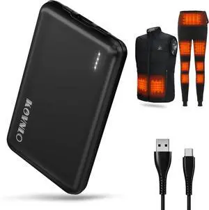 KOVNLO Battery Pack for Heated Vest, 5V 2A 10000mAh USB Power Bank with USB-C Charging Cable, Ultra Thin Portable Charger for Heated Jacket, Pants, Scarf, iPhone, Android etc.