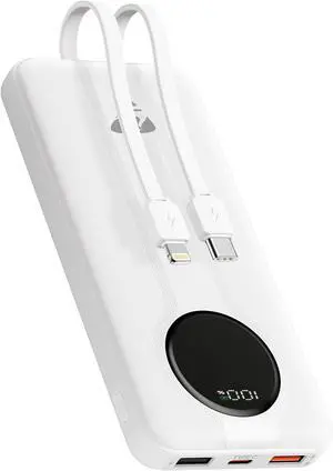 Aioneus Power Bank, Portable Charger with Built in Cable 10,000mAh 22.5W Fast Charging Power Bank for Camping USBC in&Out Battery Pack for iPhone 16 15 14 13 Samsung Galaxy S24 A15 Android Phone(1Pk)