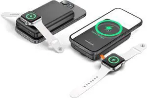 Magnetic Power Bank for iPhone & Apple Watch 4 in 1 10000mAh Magnetic Portable Charger Wireless Charging iPhone 16/15/14/13/12 Series and iWatch, 20W PD Fast Charging via USB C