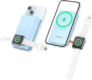 Magnetic Portable Charger, 10000mAh Wireless 4-in-1 Power Bank with iWatch Charger 20W PD USB C Fast Charge Slim Magsafe Compatible with iPhone 16/15/14/13/12 Series - Blue