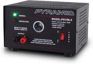 Pyramid Universal Compact Bench Power Supply - 10 Amp Linear Regulated Home Lab Benchtop AC-to-DC Converter w/ 13.8 Volt DC 115V AC 250W Input, Screw Type Terminal, 12V Car Cigarette Lighter-PS15K.5