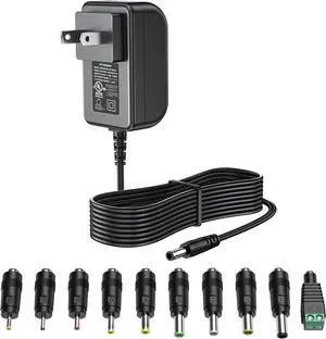 10V 1.8A 1.5A 1A Power Supply 10 Volt Charger 1800mA 18W Max Regulated Switching AC to DC Cord Adapter with 10 Replacement Connector 100V - 240V Input Adaptor US Wall Plug