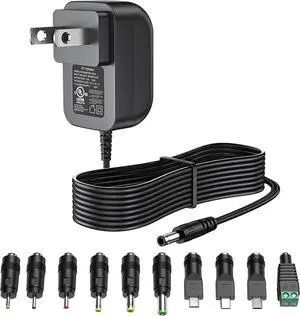 5V 1A Power Supply 5 Volt Charger 1000mA 5W Max Regulated Switching AC to DC Cord Adapter with 10 Replacement Connector 100V - 240V Input Adaptor US Wall Plug
