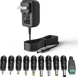 24V 1A Power Supply 24 Volt Charger 1000mA 24W Max Regulated Switching AC to DC Cord Adapter with 10 Replacement Connector 100V - 240V Input Adaptor US Wall Plug