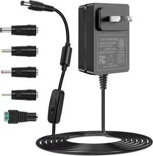12V 2A DC Power Supply AC Adapter with Switch 100-240Vac to DC 12 Volts 2 Amps 24W Transformer fit for Output DC12V 0.1~2000mA 1A 1.5A 2A Led Strips Ligth/CCTV Camera/Router Power Cord.