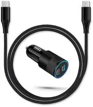 60w Super Fast USB C Car Charger for iPhone 16e 16 15 Pro Max, 2 Car Lighter Adapter Pd C to C Cable Quick Charging Type C Cords Dual Port Usbc Cigarette Cargador Auto for Samsung S25 S24 Ultra S23+