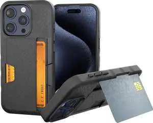 Smartish® iPhone 15 Pro Wallet Case - Wallet Slayer Vol. 2 [Slim + Protective] Credit Card Holder w/Kickstand - Drop Tested Hidden Card Slot Compatible w/Apple iPhone 15 Pro - Black Tie Affair