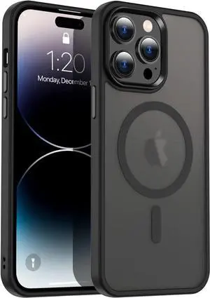 Magnetic Case for iPhone 15 Pro Max [Compatible with Magsafe] for Wireless Charging and Magnetic Accesories. Translucent Matte Slim Shockproof Phone Cover (Black)