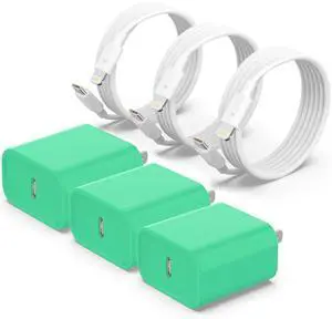 [MFi Certified] 3 Pack for iPhone 14 13 Fast Charger, 20W PD USB C Wall Charger Adapter with 3 Pack 6FT Type C to Lightning Cable Compatible for iPhone 14 13 12 11 Pro Max XR XS X,iPad Green