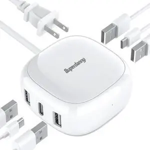 SUPERDANNY 6-Port USB Charger, 40W 8A Mini USB Charging Station, Charging Station for Multiple Devices, 4ft Cable, Compatible with iPhone, iPad, Galaxy, Pixel, for Travel, Cruise, White SUPERDANNY 6-Port USB Charger, 40W 8A Mini USB Charging Station, Charging Station for Multiple Devices, 4ft Cable, Compatible with iPhone, iPad, Galaxy, Pixel, for Travel, Cruise, White