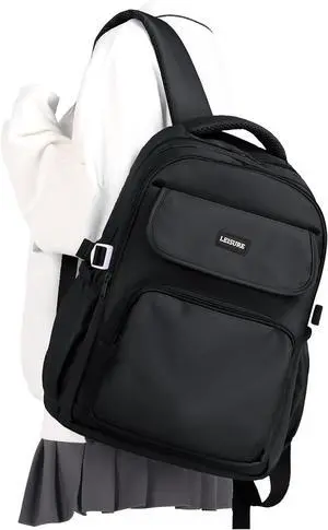 Simple Aesthetic Black Backpacks For School,Lightweight Casual College Backpack Women,Travel Laptop Daypack Men,Waterproof Middle School Book bag For Teens Boys Girls