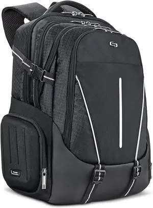 Solo New York Laptop Backpack for Women & Men - Bookbag for Travel & Work, Lightweight Carry On Bag, 3 Full Sized Compartments, Padded Straps, Fits 17.3" Computer - Rival, Black