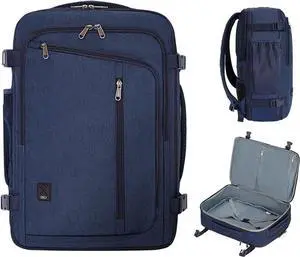 WANDF Expandable 17 Inch Laptop Travel Backpack For Spirit Airlines Personal Item Bag 18x14x8 with Wet Pocket for Men WomenNavy Blue