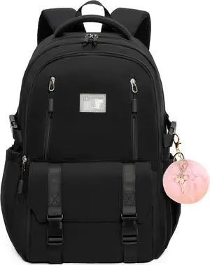 Caoroky knight Travel Laptop Backpack for Women Girls Elementary High School Bag College Backpacks Waterproof Daypack Large Bookbags Purse for Teens Students Computer Bags 15.6 Inch-Black