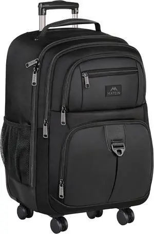 MATEIN Rolling Backpack with 4 Wheels, 17 inch Roller Travel Laptop Backpack for Women Men, Large Water Resistant Business Wheeled Bag, Airline Approved Carry on Luggage Suitcase Bag, Black