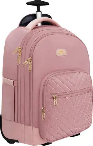 MATEIN Rolling Backpack for Women, 17 Inch Travel Laptop Backpacks with Wheels, Large Carry On Business Luggage Roller Backpack, Waterproof Trolley Suitcase Overnight College Work Computer Bag, Pink