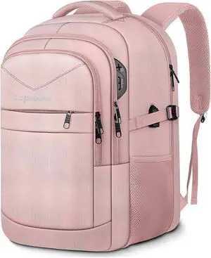 Lapsouno Large Backpack for Women, TSA 17.3 Inch Travel Laptop Backpack with USB Port, College School Business Backpack, Light Pink