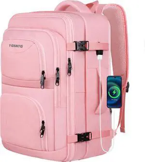 Travel Backpack for Women, 52L Carry On Backpack, Extra Large Expandable Travel Bag, 18.4 Inch TSA Flight Approved Luggage Personal Item Size with USB, Teacher Business Daypack, Pink