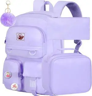 3PCS Laptop Backpack for Girls Women, 15.6" Cute Aesthetic Computer Water Resistant Anti Theft College School Bookbag with Lunch Box for Teens Students - Purple
