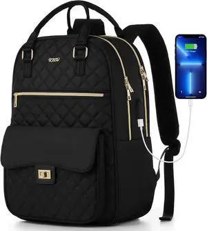 Laptop Backpack Women 15.6in,Cute School Backpack Bookbag for Teen Girls College Student,Mochila para niña adolescente for Work Travel,Aesthetic Backpack,Black