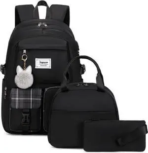 Women Fashion Travel Backpack Set Roomy Laptop Rucksack Set Casual Daypack for Girl Black
