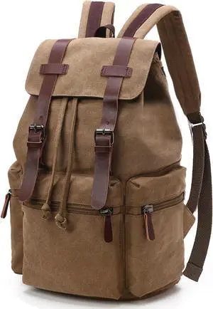 Canvas Laptop Backpack, Vintage Daypack for Men Women, Travel Rucksack Knapsack Work College Computer Bag Bookbag Fits 15.6 Inch Laptop, Brown