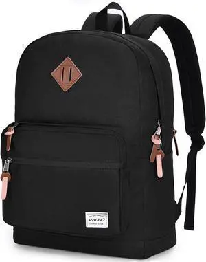 RAVUO School Backpack for Men Women, Water Resistant 15.6 inch Laptop Back Packs Bookbags College Daypack Black Bag with Side Pockets