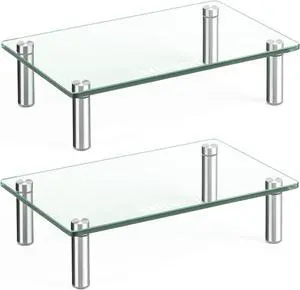 Rfiver Dual Glass Monitor Stand Riser, 2 Pack Computer Monitor Riser, Clear Monitor Stand for Desk, Create More Storage Space Under for Screens/Laptops/Printers