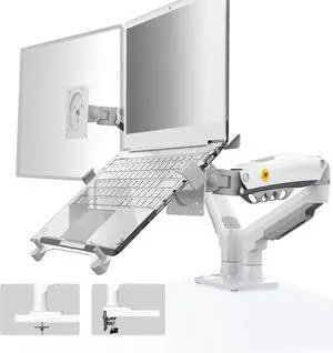 NB North Bayou Laptop Mount with Adjustable Tray for 10-17Notebook, Full Motion Arm with VESA Plate for 17-30Monitor,Clamp-on Grommet Mounting F160-FP (White)