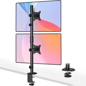 Vertical Dual Monitor Stand - WORLDLIFT Stacked Monitor Mount for 2 Screens up to 35" Size, 26.5 lbs Max Capacity, with Height Adjustable Extra Tall Pole, VESA 75/100mm