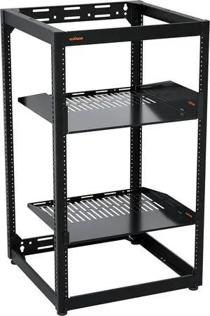 ECHOGEAR 20U Open Frame Rack for Servers & AV Gear - Wall Mountable Design Includes 2X Vented Shelves, 25x Rack Mounting Screws, 4X Leveling Feet, 4X Shelf Stops, & 2X Securement Straps