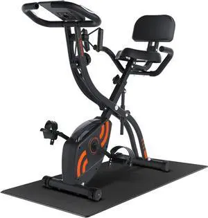 Foldable Exercise Bike Stationary Bike, Sportneer 4 in 1 Indoor Cycling Bike with 16 Level Magnetic Resistance Training Bike with Arm Resistance Band PVC Floor Mat Fitness Bike for Home Gym Workout