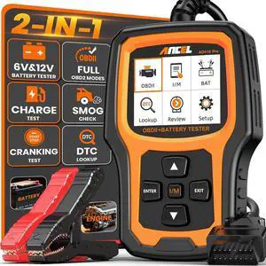 ANCEL AD410 PRO OBD2 Scanner and Battery Tester,2-in-1 Car Diagnostic Tool,Check Engine Light,EVAP Test,Live Data,6V/12V Battery Analyzer with Cranking & Charging System Test for Car Motorcycle