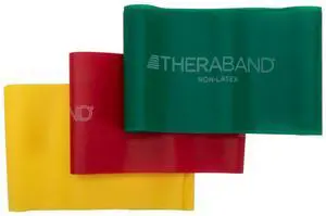 THERABAND Resistance Bands Set, Professional Elastic Band For Upper & Lower Body Exercise, Strength Training without Weights, Physical Therapy, Pilates, Rehab, Yellow & Red & Green, Beginner
