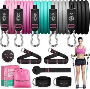 RENRANRING Resistance Bands for Working Out, 150LBS Exercise Bands, Workout Bands, Resistance Bands Set with Handles for Men Women, Legs Ankle Straps for Muscle Training