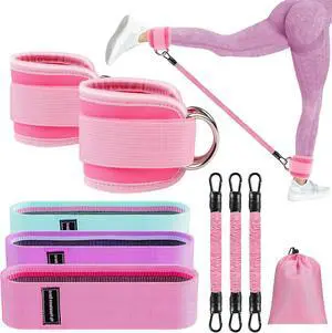 11 Pcs Ankle Resistance Bands with Cuffs, Glutes Workout Ankle Weights for Women Working Out, Exercise Bands Set with Ankle Straps for Leg Butt Exercise Equipment - Perfect for Home Workouts