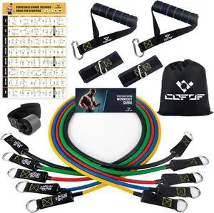 Resistance Bands Set with Yellow Handles, Exercise/Workout/Fitness Bands with Door Anchor, Legs Ankle Straps for Resistance TrainingPhysical TherapyHome Gym Workout