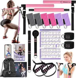 Portable Pilates Bar Kit with Resistance Bands for Men and Women - 3 Set Exercise Resistance Bands - Multifunctional Home Gym - Supports Full-Body Workouts  with Fitness Poster and Video