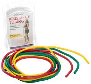 THERABAND Resistance Tubes, Professional Latex Elastic Tubing, Upper & Lower Body, Core Exercise, Physical Therapy, Lower Pilates, At-Home Workouts, & Rehab, 5 Foot, Yellow, Red, & Green, Beginner Set