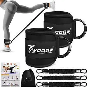 Ankle Resistance Bands with Cuffs, Leg and Glutes Workout Equipment, Resistance Bands with Ankle Straps for Cable Machine Kickbacks, Booty Workouts, Lower Body Exercises - Home Gym Exercise Equipment