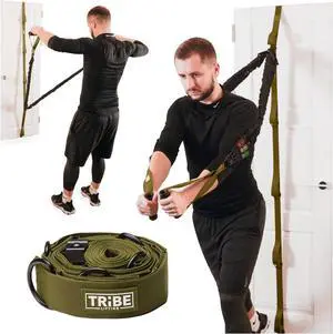 Adjustable Resistance Band Anchor - Door Anchor with 5 Loops & Metal Rings, Durable Nylon Strap for Full-Body Workouts