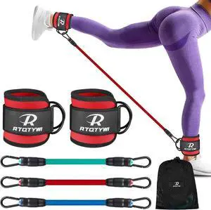 Ankle Resistance Bands Set - Adjustable 60LB Tube Bands for Glutes & Legs Workouts - 3 Different Pounds - Recoils - Ankle Strap for Women & Men
