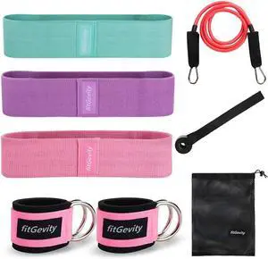 Resistance Bands Exercise Bands for Legs and Butt,Fabric Non Slip Hip Fitness Booty Workout Bands, Set of 8 Resistance with Door Anchor Legs Ankle Straps for Men Women Gym Home Fitness Yoga