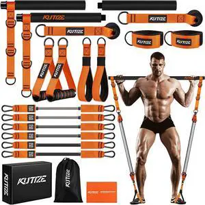 Pilates Bar Kit with Resistance Bands, Heavy Duty Pilates Equipment for Men, Strength Training Bar for Legs, Hip, Back, Arm, Abs, Chest, Shoulders, Portable Home Gym Full Body Workout Equipment